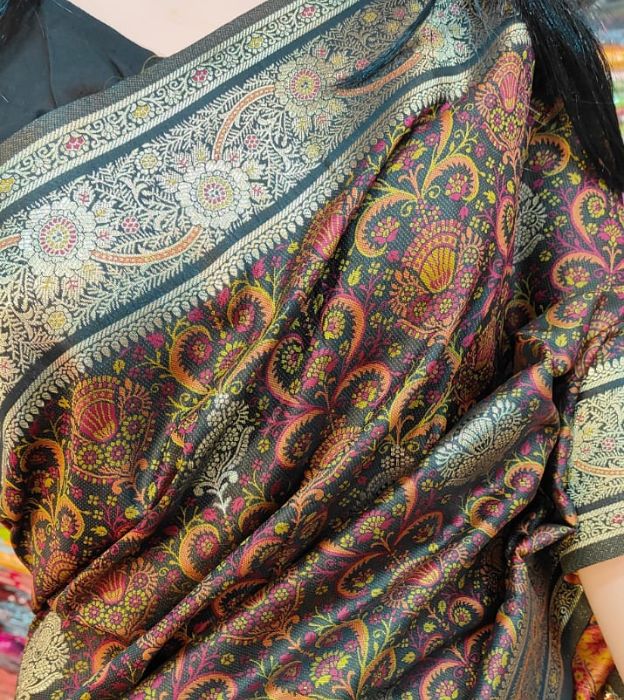 Premium Mal Mal Silk Pashmina Saree with Rich Border & Blouse Piece