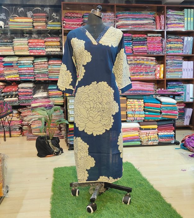Premium Cotton V-Neck Sequence Work Kurti