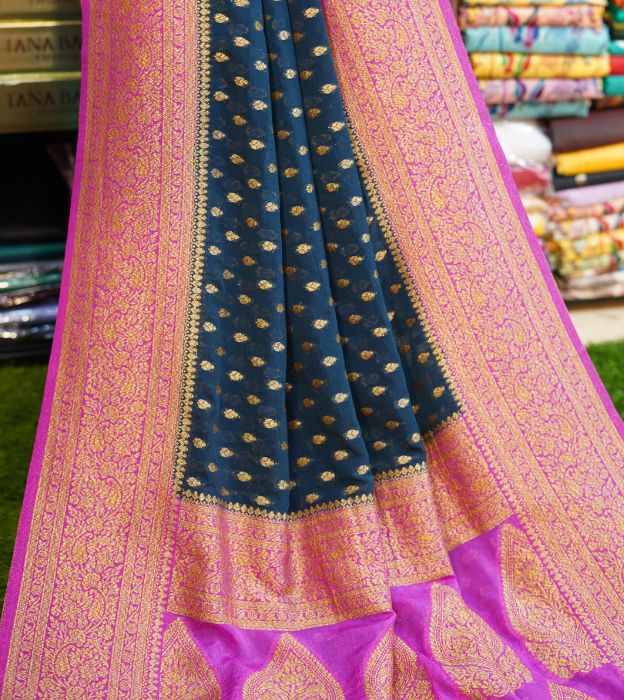 Pure Katan Banarasi Saree With Gold Polish Zari & Patli Pallu