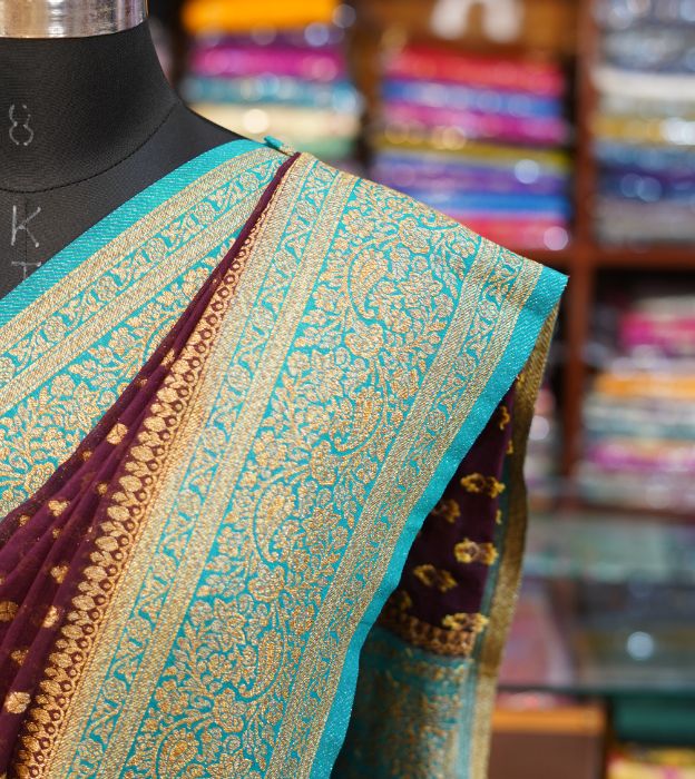 Pure Katan Banarasi Saree With Gold Polish Zari & Patli Pallu